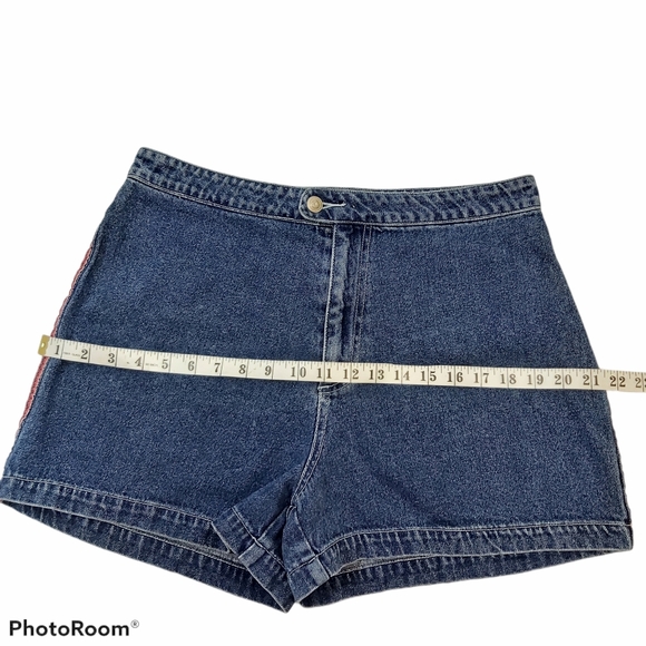 Blue High Rise Red Stripe Cotton Denim Shorts - Picture 5 of 10